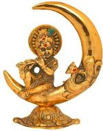 SP Handicrafts Gold Aluminium Baby Krishna on Moon Showpiece, 15cm (Pack of 1)