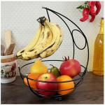 YMM DECOR Fruit Basket with Banana Hanger for Kitchen, Rustic French Farmhouse Fruit Bowl with Banana Holder Tree, Removable Banana Holder Fruit Basket