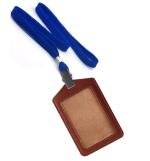 Shining Zon Leather Clear ID Window ID Badge Holder Vertical ID Card Holder with Lanyard (Brown, 11 X 7 cm) (Pack of 5)