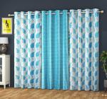AH ARTSY HOME Aqua Printed Polyester Curtain Set of 3 7x4 ft