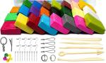 FRKB 4 Color Polymer Clay Make and Oven Bake Set with Jewelry Making Accessories Kit Tools Non Air Dry Plasticine PVC Material