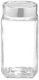 1000ml Glass Jar and Conatiner For Kitchen, Cube Shape Jar, glass jars for kitchen storage ( pack of 2)