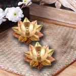 pujaNpujari Lotus Shape Kamal Patti Akhand Diya Jyothi Oil Deepam Brass for Puja and Diwali Set of 4 Brass (Pack of 4) Table Diya Set