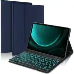 ProElite Keyboard case for Samsung Galaxy Tab S9 FE Plus 12.4 inch, Magnetic Detachable Wireless Bluetooth Keyboard Built-in 7-Colors Backlit, Dark Blue