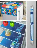 Crosmo Polyester Fridge Top Cover/Refrigerator Cover With 6 Utility Pockets and 1 Pc. Handle Cover , 3 Pc Fridge Mat (Color-Blue Size-39x21 Inches)