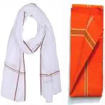 AYODvati Pure Cotton Soft Gamcha for Men- White Men's gamcha (White) + Orange Men's Gamcha (Pack of 2) for Pooja and. Multipurpose use