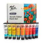 Mont Marte Acrylic Paint Set 18 Colors, 36Ml - Perfect For Canvas, Wood, Fabric, Leather, Cardboard, Paper, Mdf And Crafts, Multicolor
