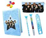 Kobbet Multicolor Polyester 9Ps Bts Army Team School Stationery Set Bts Army Team Fur Diary Furry Notebook