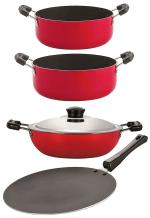 Nirlon 4 pcs of Red and Black Non-stick Aluminium Kitchenware Cooking Utensil Combo Set