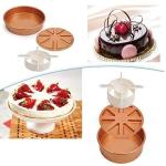 Jariwala Enterprise Round Copper Coated Nonstick Cake Pan with Magic Middle Pockets Tray and Magic Middle Cake Cutter