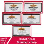 Herbal Khadi NATURAL STRAWBERRY SOAP with Vitamin C to Nourishing and Revitalizing Skin Remove the Excess Sebum on skin for Men & Women (Pack of 5) (625 g)