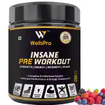 Wellspro Insane PreWorkout 250g gym supplements for Ultimate Performance & Pump Mix Berry Flavor