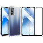 Kite Digital Oppo A55 Transparent Bumper Shock Proof Corner Soft TPU Silicone Flexible Back Case Cover + 5D/6D/11D/21D (Black) Tempered Glass Screen Protector