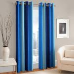 Modern Fab Blue New Polyester Blend Decor Long Crush Eyelet Door Curtains - 9 Feet (Set Of 2)