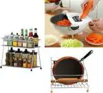 Somkala Homedmart Plastic, Steel Spice Rack, Chakla Belan Stand, Wet Basket