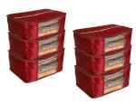 Fancy Walas Presents Quilted Satin Saree Cover Storage Bags For Clothes Bag Primum Quality Fancy Saree Cover With Zip Combo Offer Cloth Organizer For Wardrobe & Underbed Storage Bag (Red, 6)