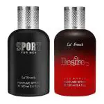 La'French Desire & Sport Perfume Combo Set For Men & Women -100ml + 100ml | Premium Luxury Long Lasting Fragrance Spray | Eau De Parfum | Ideal For Men & Women | Perfume For Men & Women | Pack Of 2