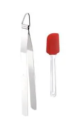Urban Buy Stainless Steel Roti Chimta Tong With Silicon Basting Mini Spatula Only and Multicolour, Pack of 2