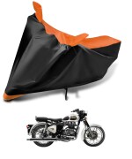 Auto Hub Bike Body Cover for Royal Enfield Classic 350 , Dustproof UV Protection water resistant Custom Fit Cover-(Black-Orange )
