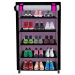 SANAMSTORE Space Saving Play Card Printed 5 Tier wardrobe for Cloth, Shoe(Pink)