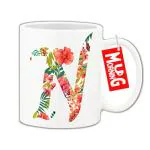 Mug Morning N Letter Mug Floral Design Coffee Mugs with Letter N N Alphabet Mugs Letter Mugs