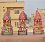 Real Craft Multicolor Lord Jagannath Ratha Nandighosha Taladhwaja Darpadalana Decorative Showpiece Wood Chariot (20 cm) pack of 3