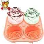 MyHomesWorld 3D Rose Ice Molds Large Ice Cube Trays, Make 4 Giant Cute Flower Shape Ice, Silicone Rubber Big Ice Ball Maker for Cocktails Juice Whiskey Bourbon Freezer, Dishwasher Safe (MULTI COLOR, PACK OF 1)