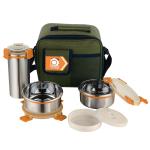 Priyaj Stainless Steel Orange Lunch Box Set 2 Containers (480ml each), Steel Tumbler, 1 curd/pickle plastic container with Thermoware Jacket bag|Air Tight Container lids & Leakproof Office Tiffin Box