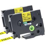 HAIDERY HARDWARE AUTM Fimax Multicolor Compatible Standard Laminated Label Tape Replacement for Brother P Touch Tze 641 Tz641 T Black on Yellow (18mm x 8m) ( Pack of 2)