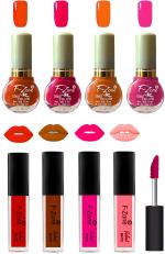 OUR BEAUTY High Quality Nail Polish And Kiss Proof Matte Liquid Lipstick Set 16 (Set Of 8)