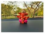 AFTERSTITCH Sindoori Ganesh Ji Ki Murti Orange Lord Ganesha Idols Statues Showpiece for Car Dashboard Home Décor Decoration Gift Small Wearing Pagdi Mukut Raja Ganpati Ji Lord Ganesha