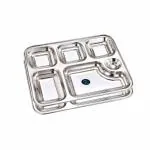 Wiaa Stainless Steel 6 Partition Plate for Dinner Lunch, Mesh Plate, Compartment Plate - Thali (Set of 2)