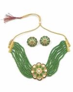 Bella Store Women Dark Green Designer Meenakari AD Kundan Necklace with Charming Shining Beads and Earrings