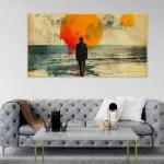 CREATIVEDECORE Man-Is-Standing-Water-With-Sun-Him Canvas Wall Painting For Living Room, Bedroom, Office. | Size-(18x36)