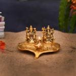 CraftVatika Gold Metal Laxmi Ganesha Puja Thali Diya 17.8 x 12.7 cm