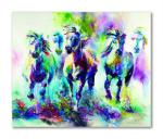 Tamatina Multicolor Three Wild Horses Vastu Abstract Art Canvas Painting - 24X20 Inch