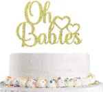 Zyozique Gold Glitter Oh Babies Cake Topper Twins Baby Shower 1st 2nd 3rd Birthday Happy 6 Months Party Decoration Supplies