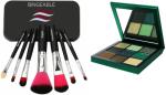 Buy Tya Pink Makeup Brushes With Obsession Emerald Eyeshadow Palette (Set Of 8)
