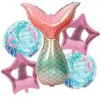 Grand Shop Multicolor Rubber Large Fish Tail Balloon, Mermaid Theme Birthday Round Balloon, Star Shape Balloons