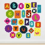 CVANU ABCD Alphabet On Shapes Vinyl Wall Sticker for Wall Surface