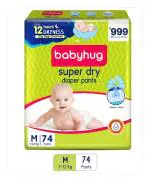 EURO Babyhug Super Dry Baby Diapers Pants Medium 74s Pack - Soft Diapers Pants (7-12 Kg) Pack of 1