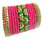 Aashirwad Traders Handmade Multicolor Plastic and Silk Thread Kundan Bangle (Women) - 2.6 (set of 12)