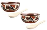 Caffeine Brown, White Stoneware Soup Bowl With Spoon (Set Of 2)