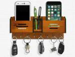 OLIX Wooden Mobile Pen Key Holder with Storage Box with 8 Hook (280mm x 125 mm ) (562 Cheery)