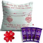 Indigifts Love Quotes Printed Cushion Cover With Filler And Cadbury Dairy Milk Chocolate Valentine Gifts For Couple Pack Of 4