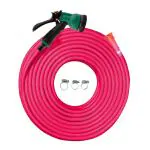 Cinagro 5 Meter 0.5 inch Heavy Duty PVC Garden Hose Pipe with 8 Mode Spray Gun, Tap Adapter & 3 Clamps, Lightweight, Durable & Flexible, Water Pipe for Garden, Garden Pipe for Home (16.4 feet, Pink)
