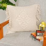 pepme Macrame Cushion Cover Centre Diamond Knots, Side Criss Cross Knots, 16x16, Off-White