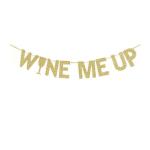 Festiko Wine Me Up Banner, New Year, Christmas Party Fun Decorations Wine Party Gold Gliter Paper Sign Backdrops