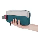 Wooum Premium Quality High Capacity Pen Case- Journaling Supplies with Easy Grip Handle & Loop, Asthetic Supply for Adults, (LightGrey-Tblue)