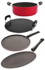 Nirlon 4 pcs of Red and Black Non-stick Kitchen Cooking Utensil Combo Set, Standard